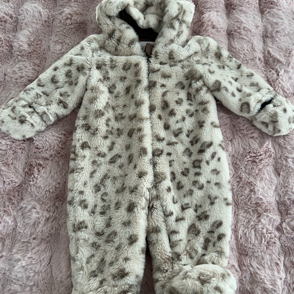 Spotted Faux Fur Baby Snowsuit with Hood